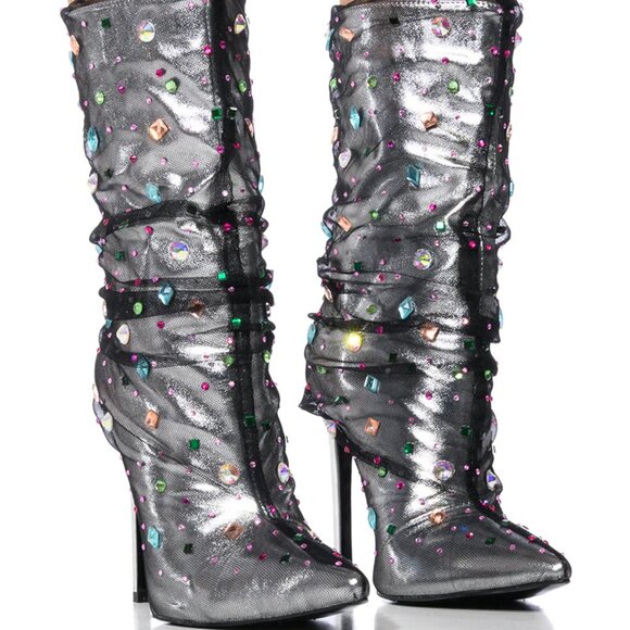 NEW AZALEA WANG Liora Rhinestone Stiletto Booties black/silver  for women 261tn - Picture 10 of 10